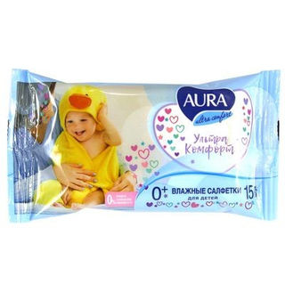 Aura Влажные салфетки по уходу за детьми, Ultra Comfort, 15 шт
